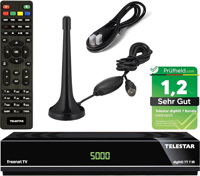 Telestar DVB-T2 receiver bundle with aerial and HDMI cable