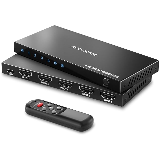 AVIDGRAM 4-port HDMI 2.0b switch with infrared remote
