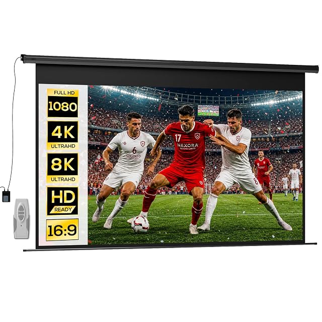 HOMCOM electric projection screen with black metal casing