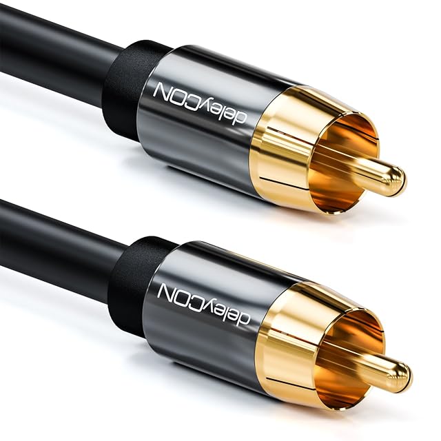 deleyCON shielded RCA subwoofer cable with gold-plated connectors