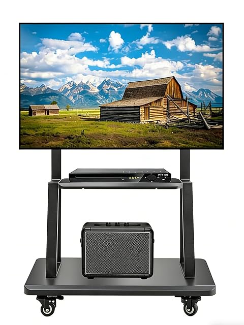 Hellsehen mobile TV cart on castors with centre shelf