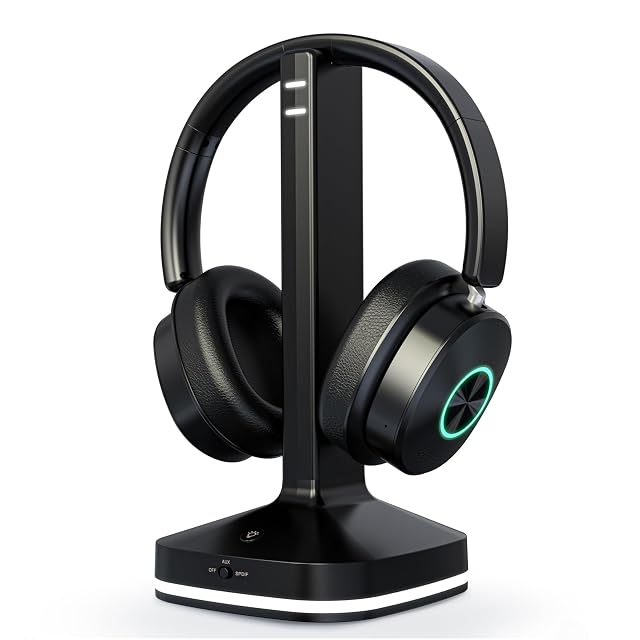 Earbay TV headphones with transmitter charging station