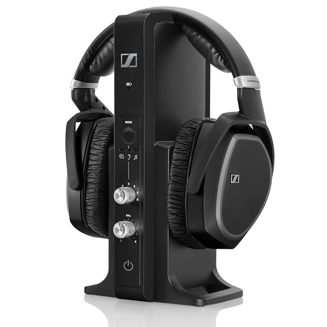 Sennheiser RS 195 wireless TV headphones with transmitter dock